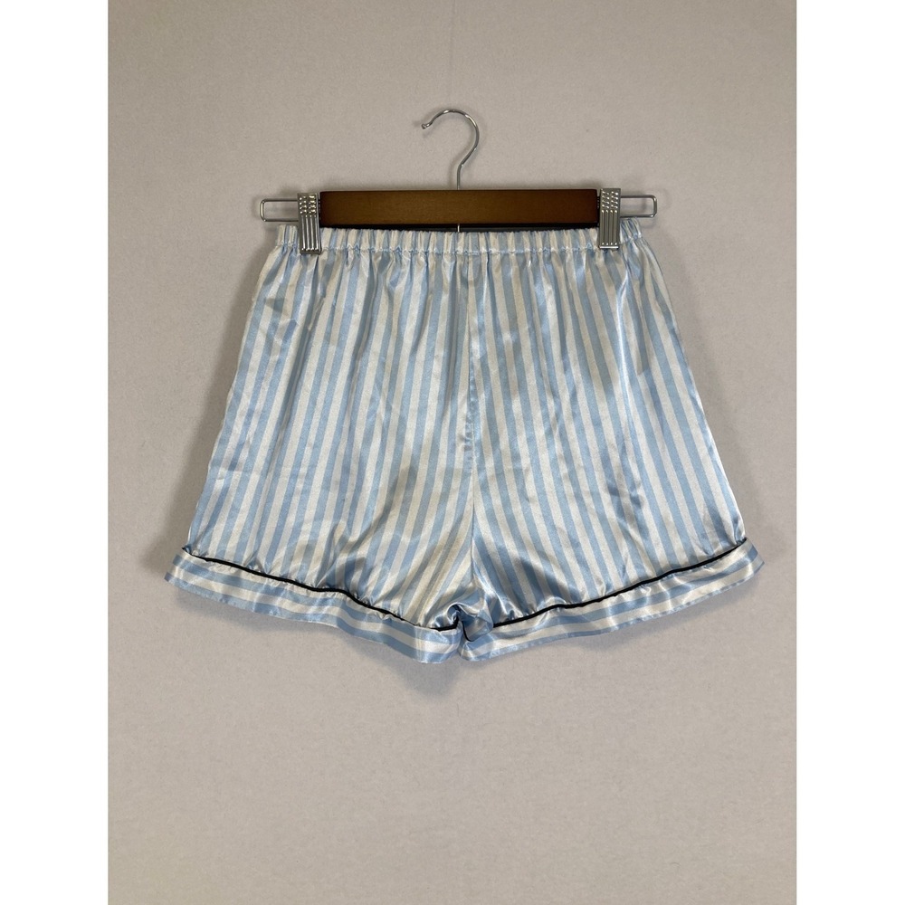 Lyaner Pajama Shorts Womens XS Blue White Striped Satin‎ Silky Loungewear